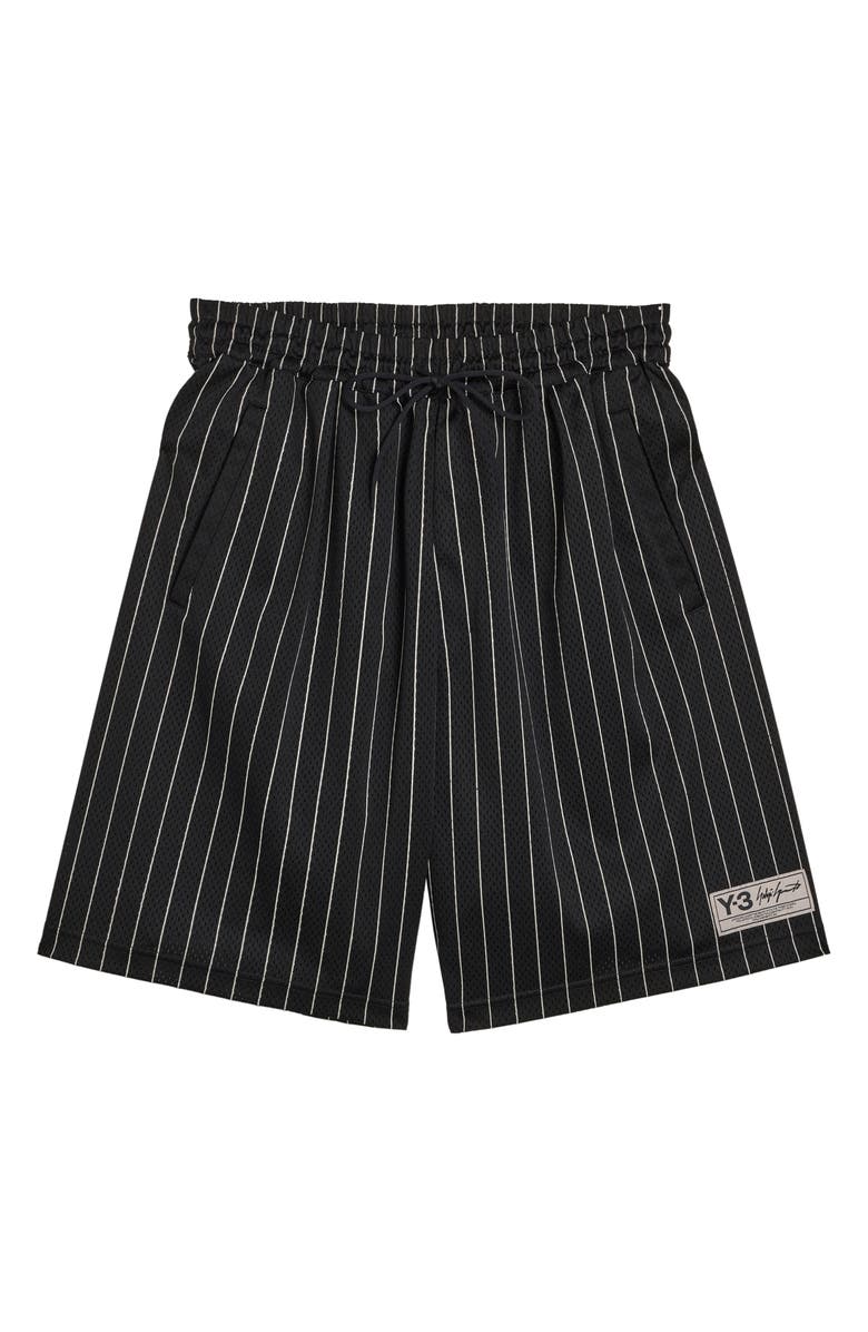 Y-3 Mesh Pinstripe Shorts, Alternate, color, Black