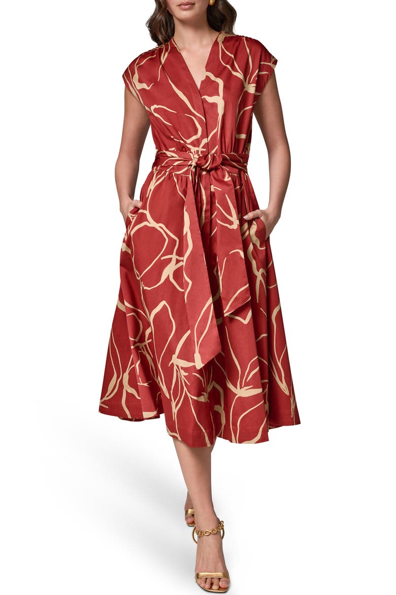Abstract Print Stretch Cotton Midi Dress, Alternate, color, SUNBAKED/ FAWN