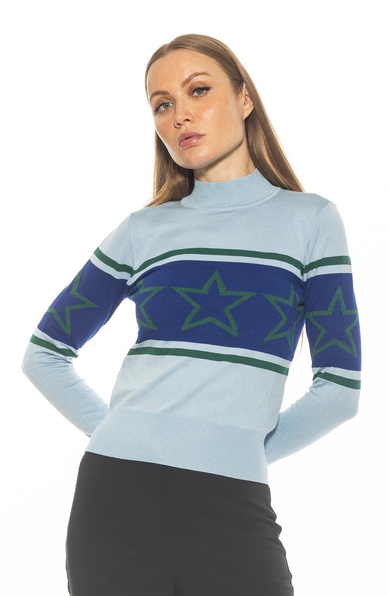 Alexia Admor Lisa Star Mock Neck Sweater, Alternate, color, Halogen Blue