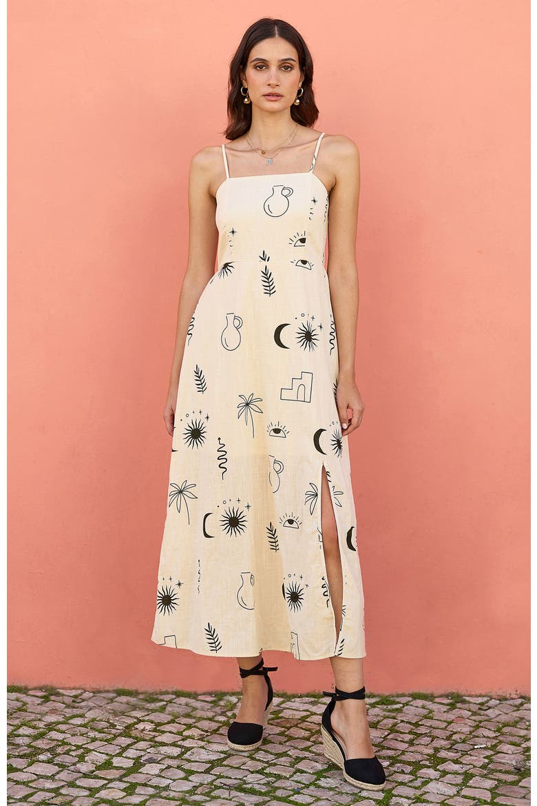 Mystic Print Midi Dress, Alternate, color, Ivory