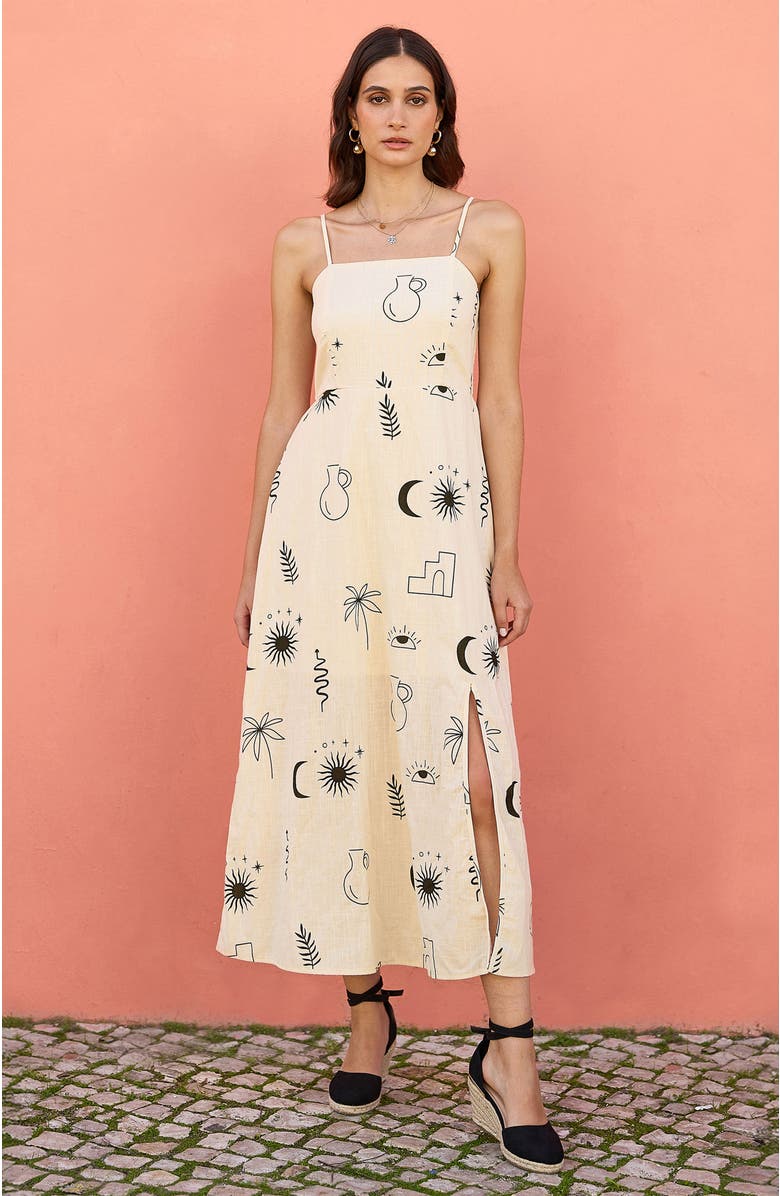 Yumi Mystic Print Midi Dress, Alternate, color, Ivory
