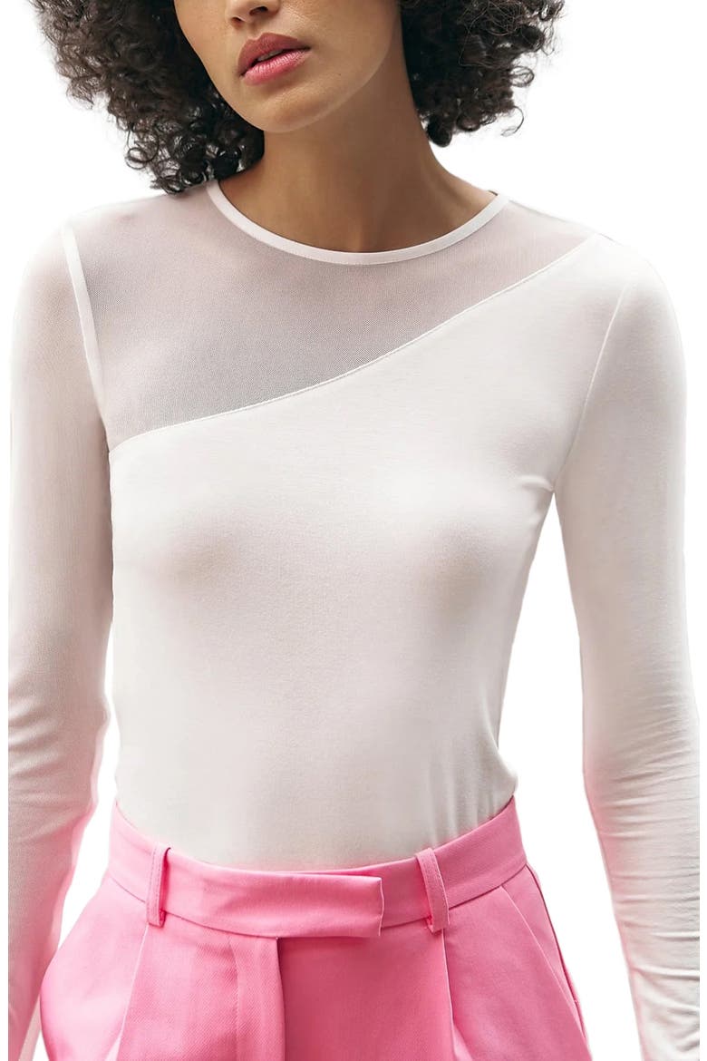 Milo Long Sleeve Mesh & Jersey Top, Main, color, OFF WHITE