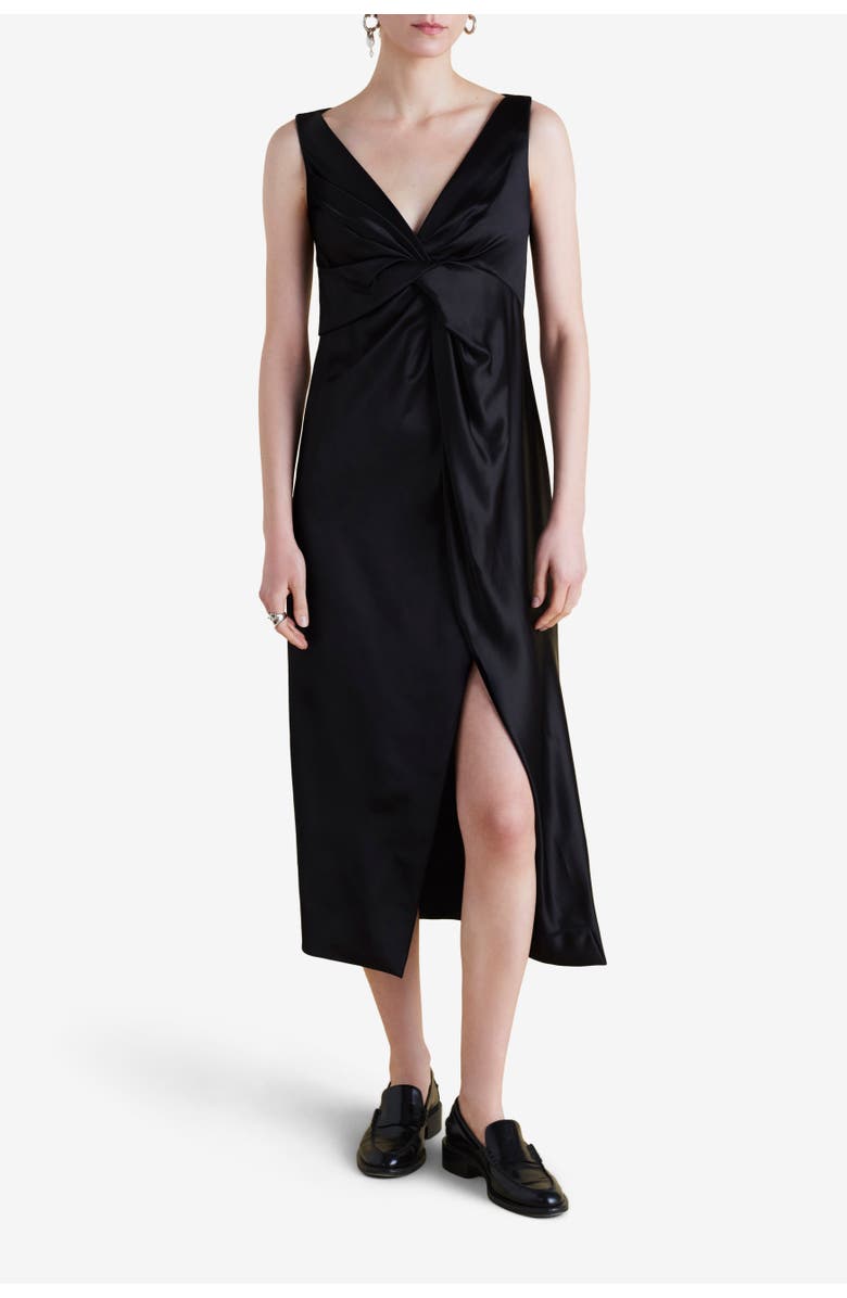 Marina Moscone Satin V-Neck Twist Dress, Main, color, Black