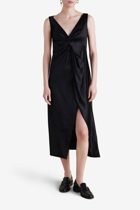 Satin V-Neck Twist Dress