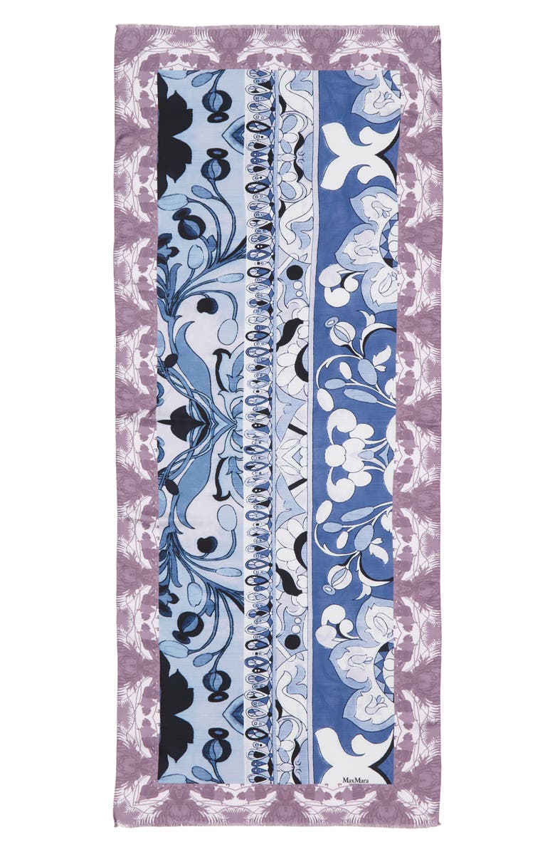 Max Mara Floral Print Silk Fringe Scarf, Main, color, 