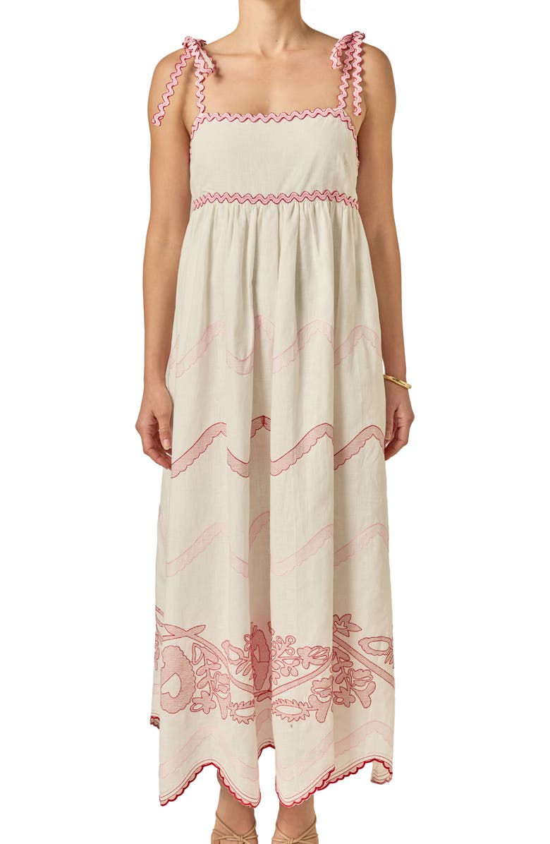 English Factory Embroidered Sleeveless Maxi Dress, Alternate, color, White/ Pink