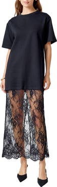 Endless Rose Mixed Media Cotton Knit & Lace T-Shirt Dress
