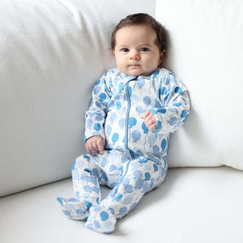 Norani Balloons Print Organic Cotton Footie In Blue Balloons