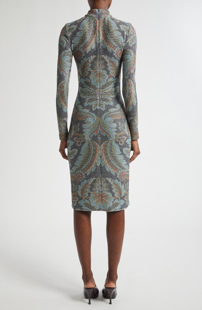 Etro Paisley Metallic Long Sleeve Body-Con Dress, Alternate, color, Printed Black Base