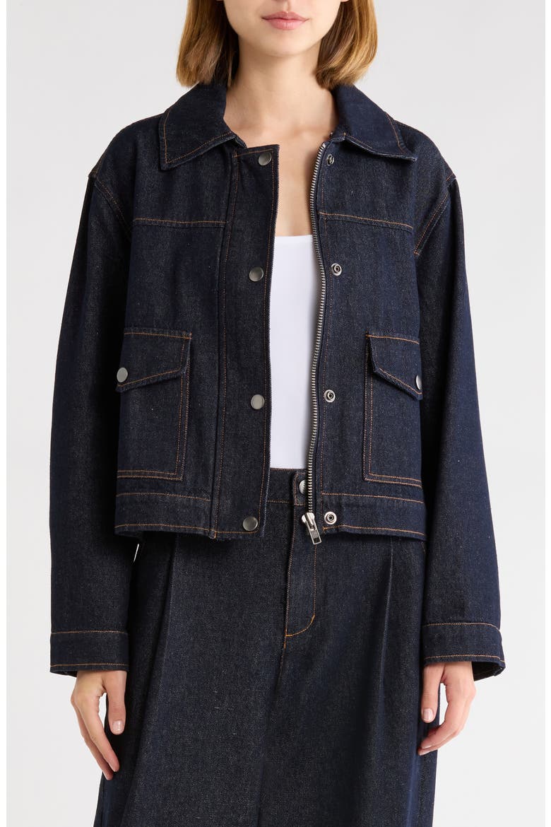 Sawyer Faux Fur Collar Denim Jacket, Alternate, color, DARK NAVY