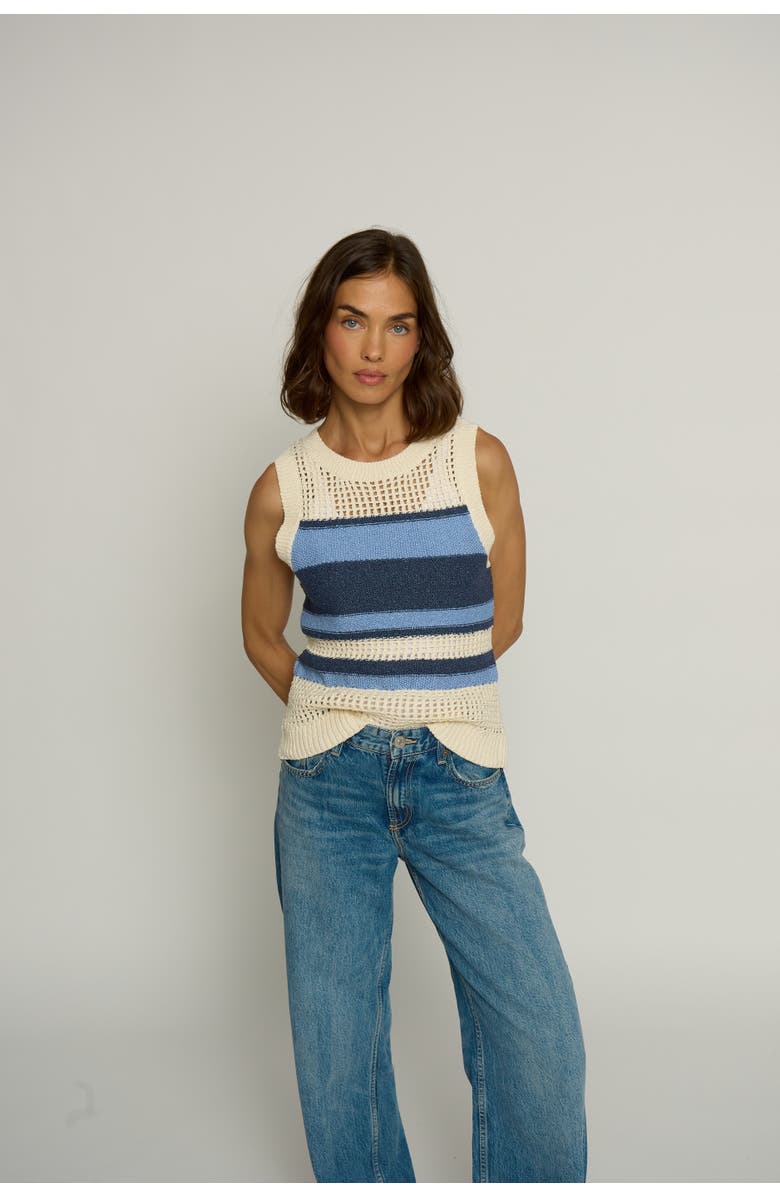Central Park West Textustripe Tank, Alternate, color, Ivory