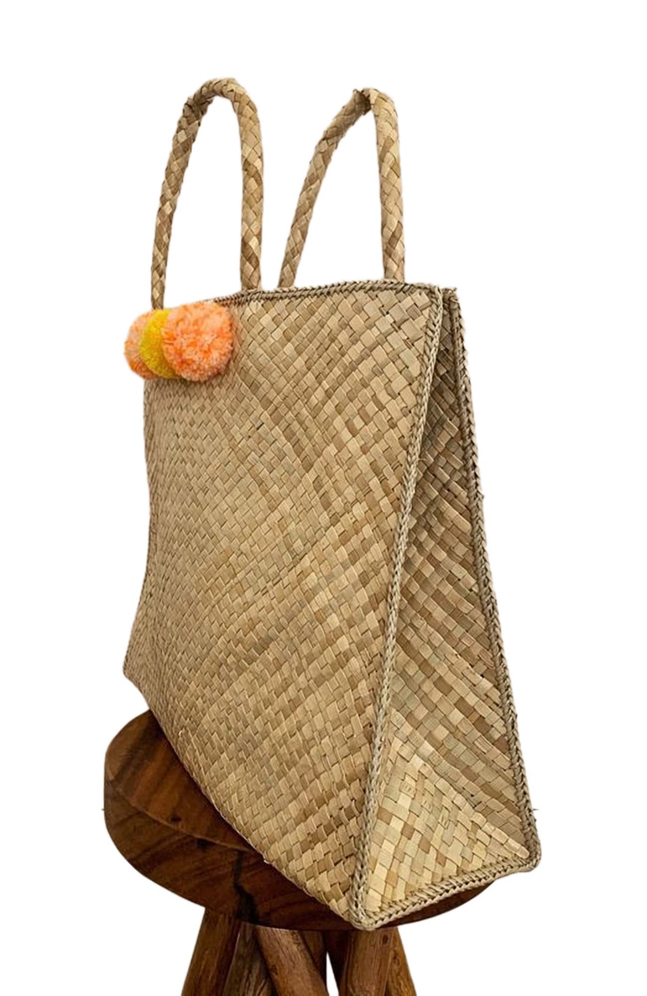 PINK HALEY Jennifer Pom Pom Oversized Straw Tote, Alternate, color, Natural