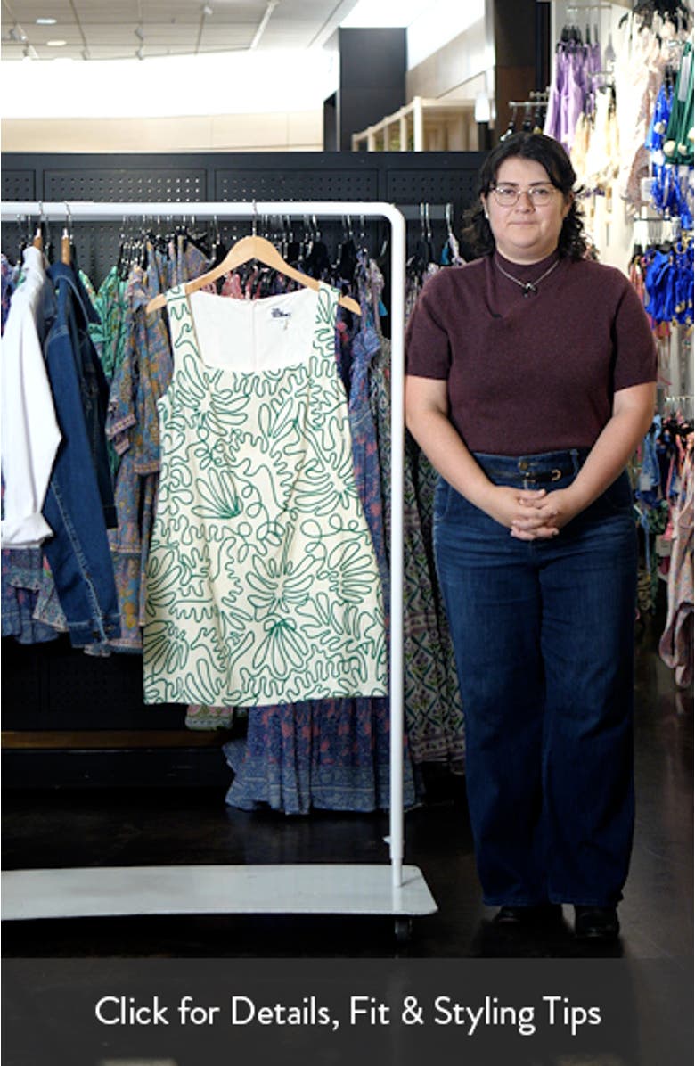 Squiggle Print Square Neck Linen Blend Minidress, sales video thumbnail