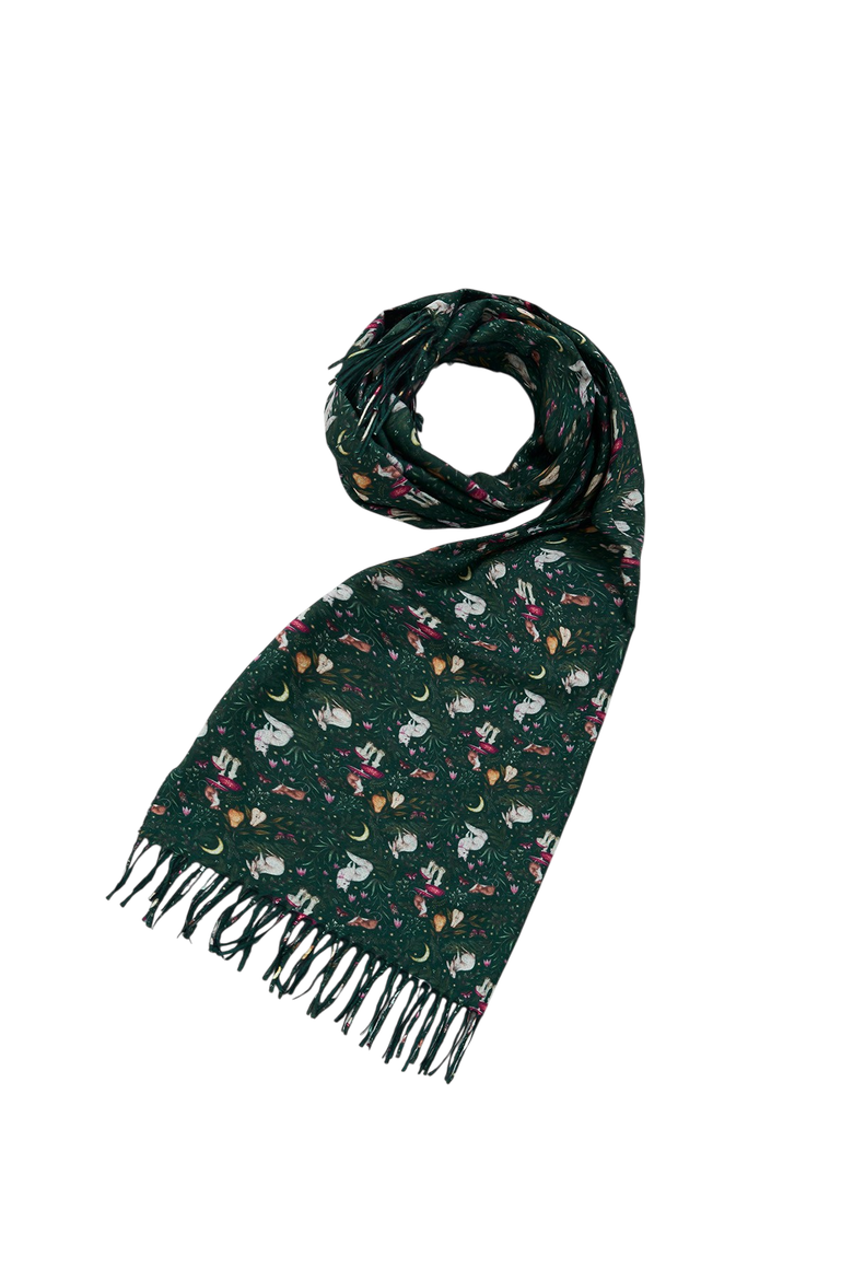 Niva Long Fringed Scarf, Main, color, Dark Green