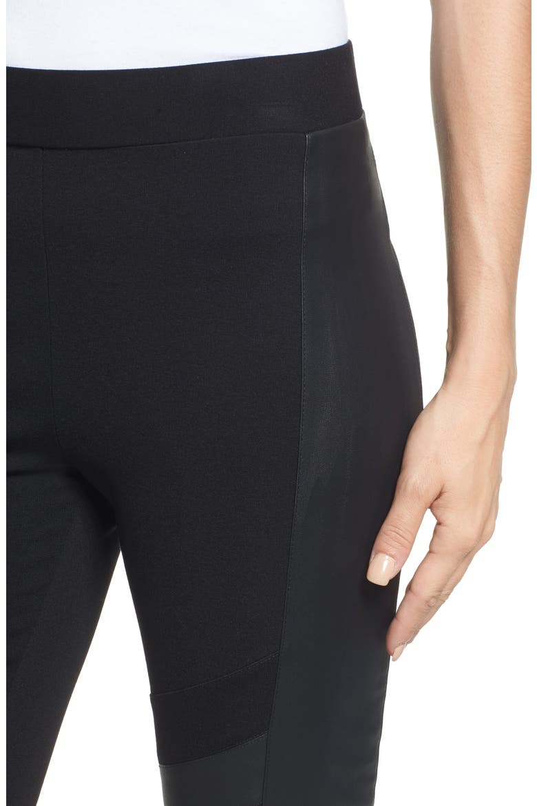 Faux Leather Chevron Panel Ponte Leggings, Alternate, color, RICH BLACK