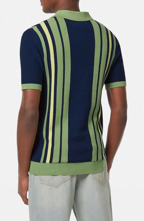 Scotch & Soda Stripe Textured Cotton Knit Polo In Atlantic Blue