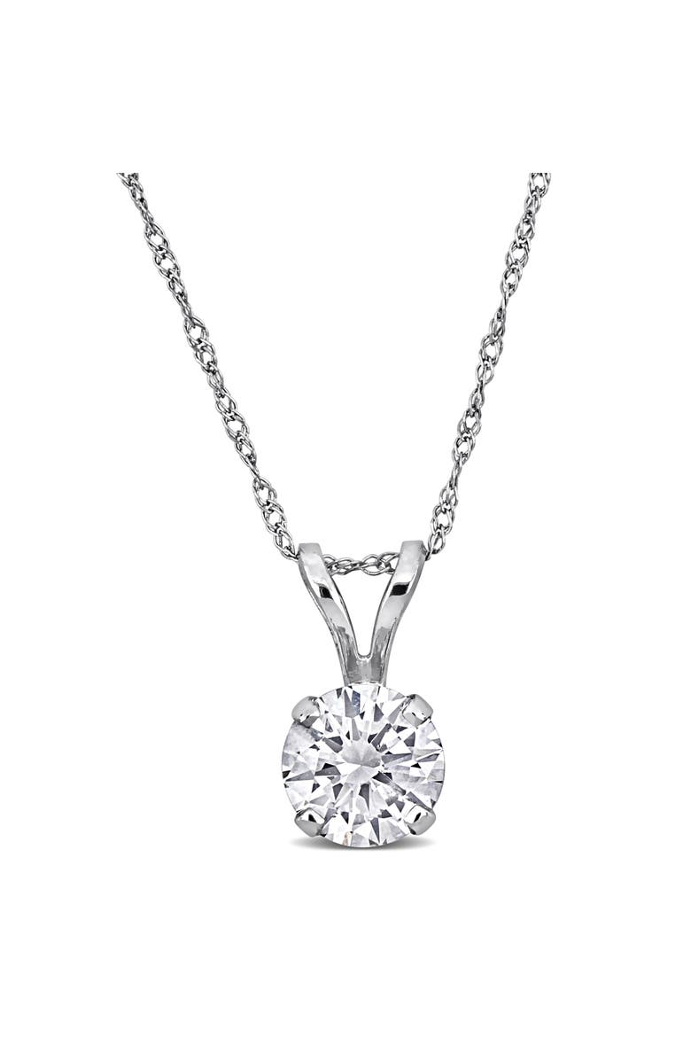 Lab-Grown Diamond Solitaire Necklace 14k Gold, Main, color, White Gold
