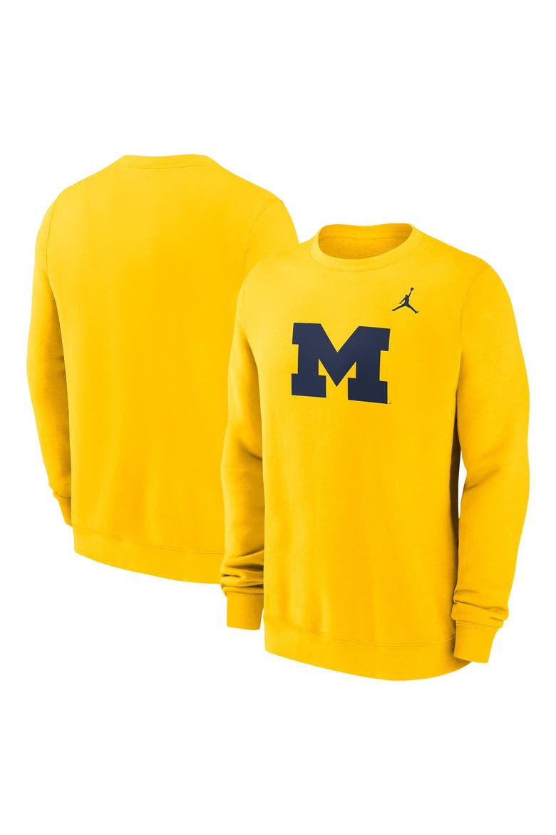 Men's Jordan Brand Maize Michigan Wolverines Primetime Fleece Pullover Sweatshirt, Main, color, Maize