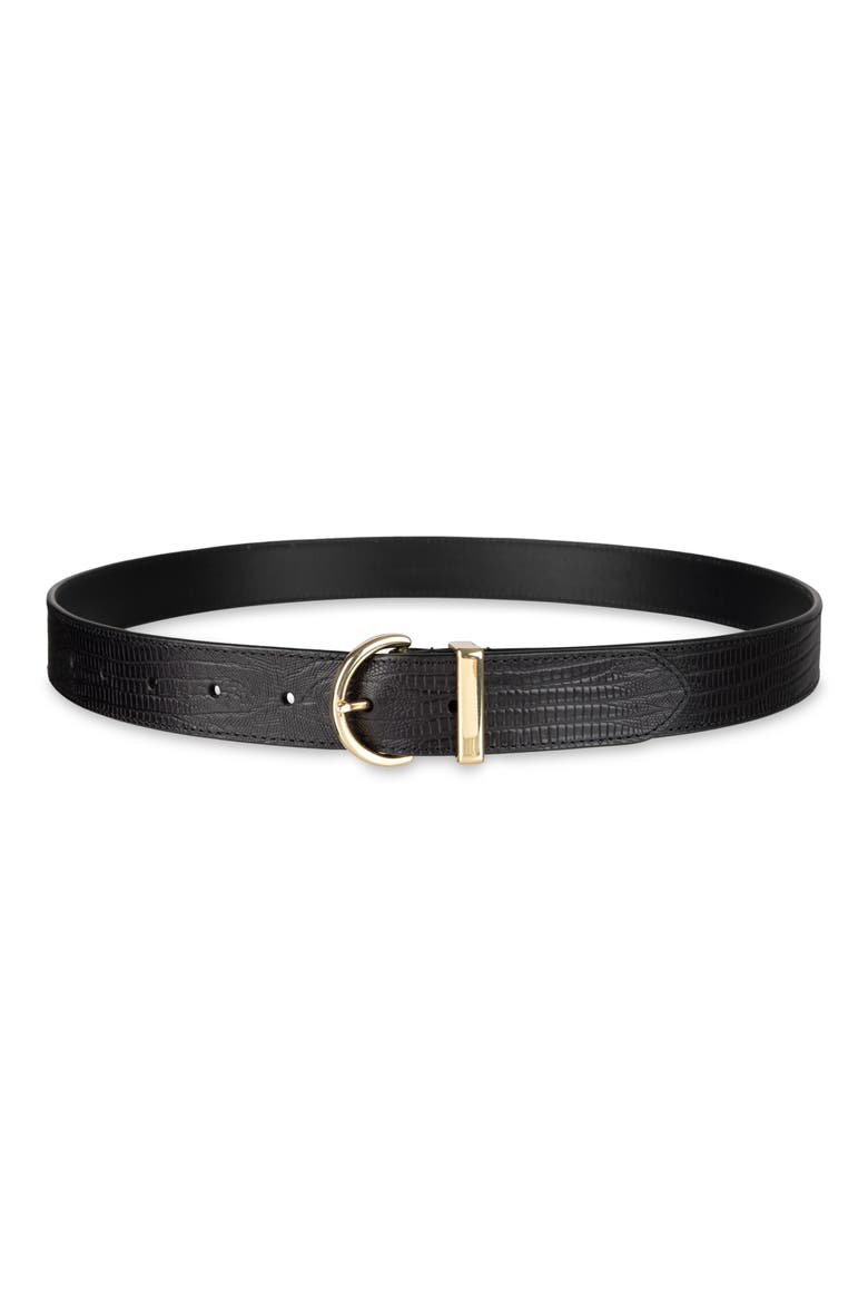 Lizard Embossed Leather Belt, Main, color, BLACK