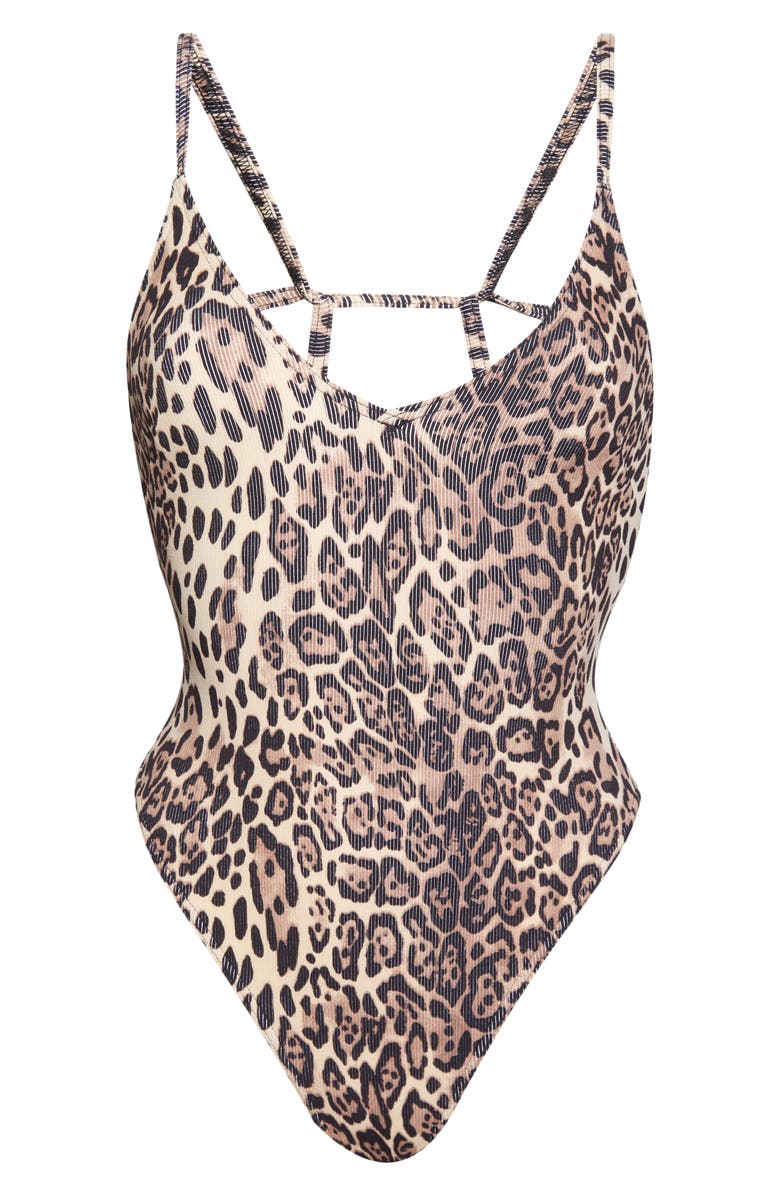 ASOS DESIGN Animal Print Strappy Back One-Piece Swimsuit, Alternate, color,