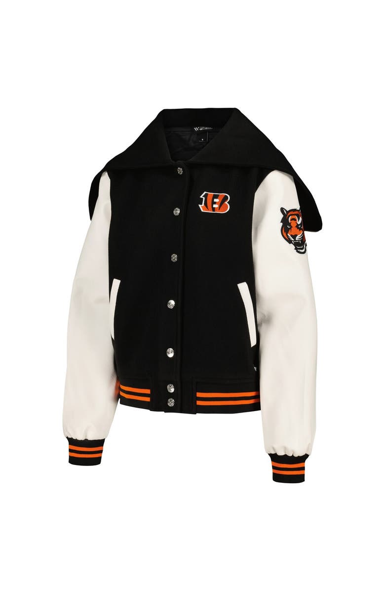 THE WILD COLLECTIVE Women's The Wild Collective Black Cincinnati Bengals Sailor Full-Snap Hooded Varsity Jacket, Alternate, color, 
