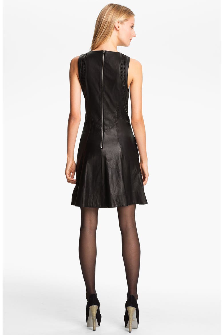 'Renard' Full Skirt Leather Dress, Alternate, color, BLACK