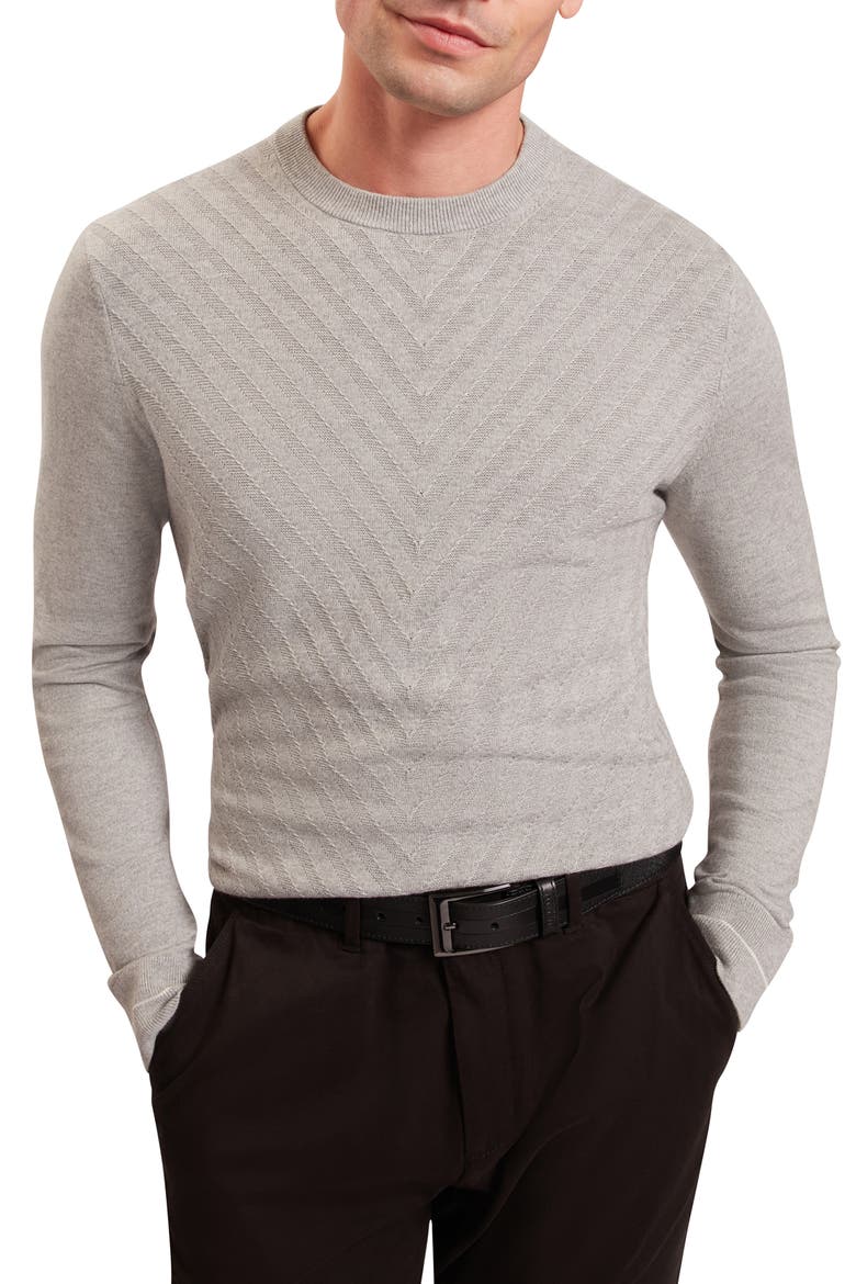 Corbin Chevron Texture Cotton & Wool Crewneck Sweater, Main, color, LIGHT GREY