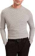 Ted Baker Corbin Chevron Texture Cotton & Wool Crewneck Sweater