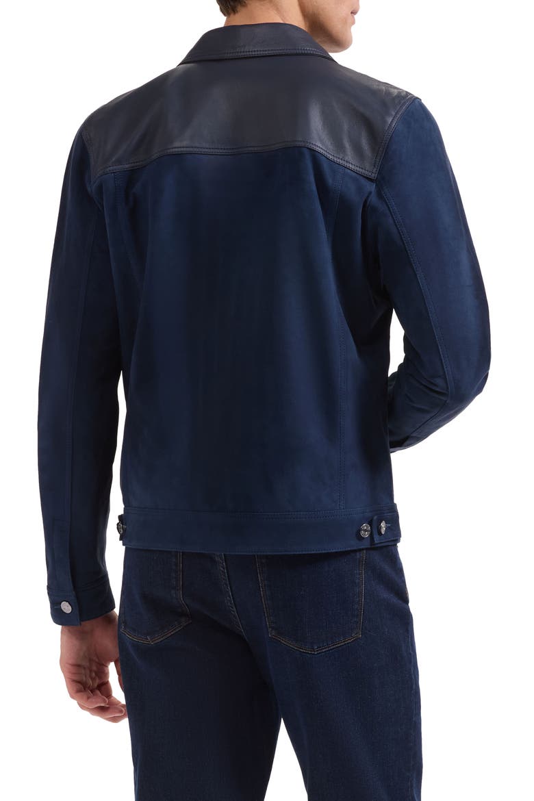 Hybrid Leather Trucker Jacket, Alternate, color, NAVY