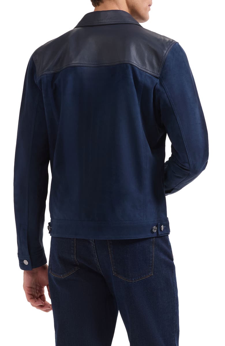 Bugatchi Hybrid Leather Trucker Jacket, Alternate, color, Navy