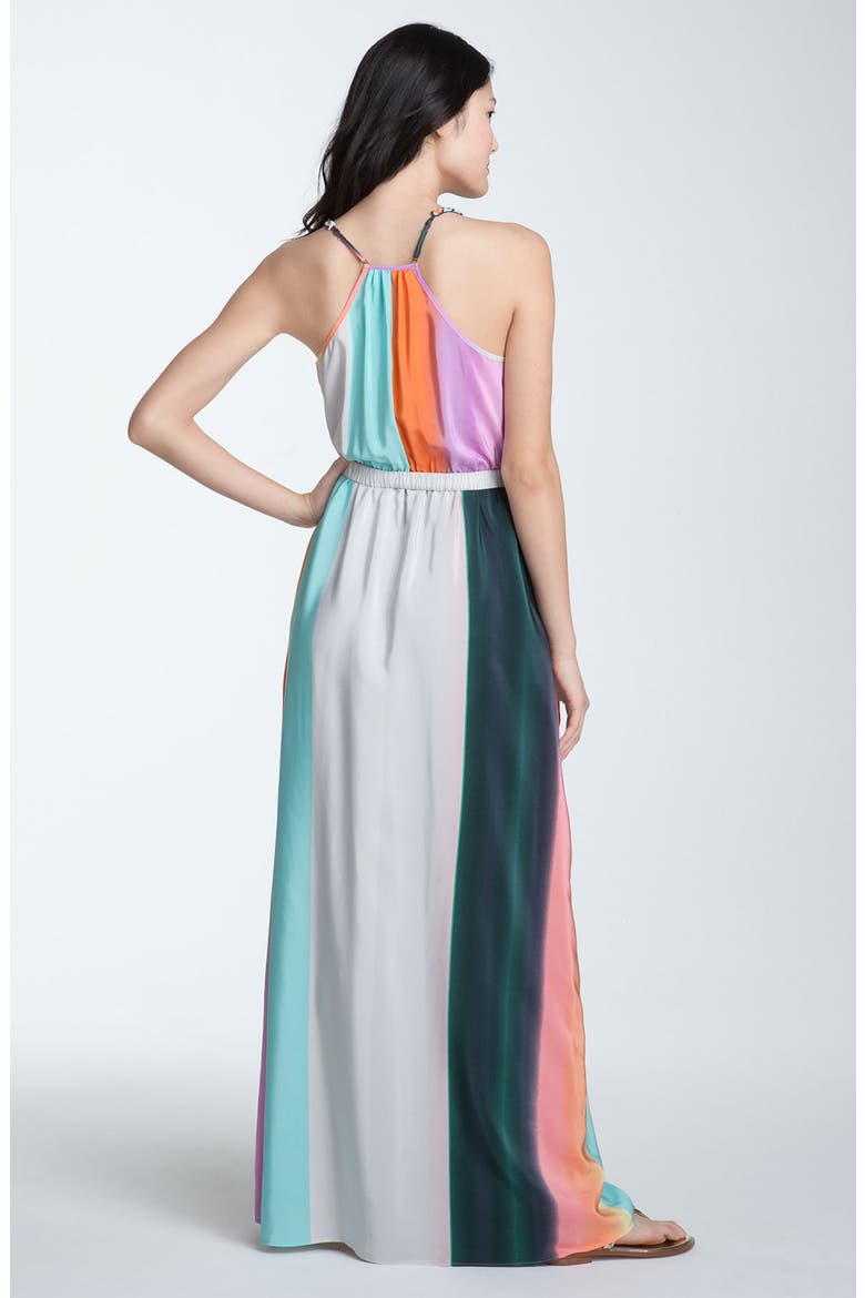 Color Block Silk Crêpe de Chine Maxi Dress, Alternate, color, GREY/ SHERBERT