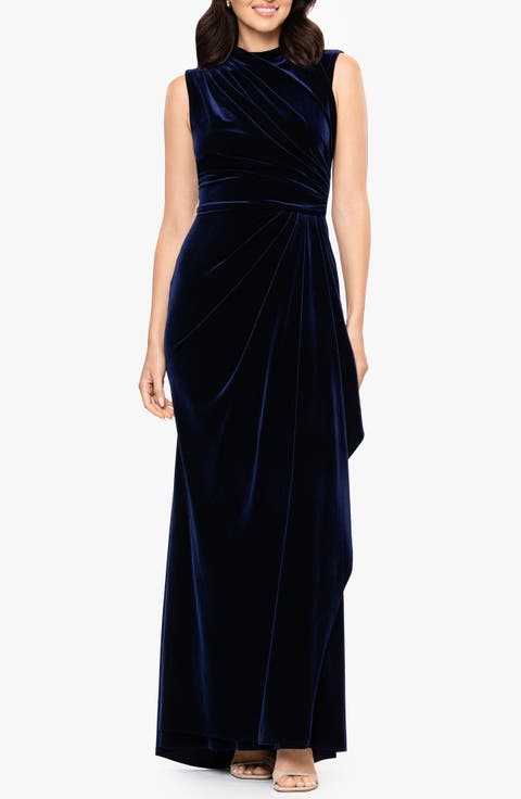 Ruched Velvet Column Gown