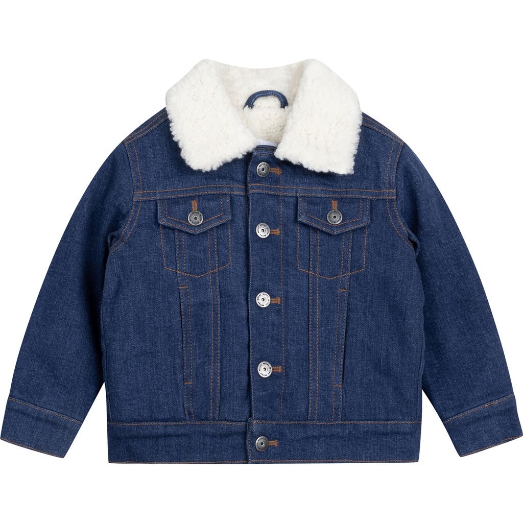 MILES BABY Kids' Classic Faux Shearling Lined Denim Jacket in Blue Denim