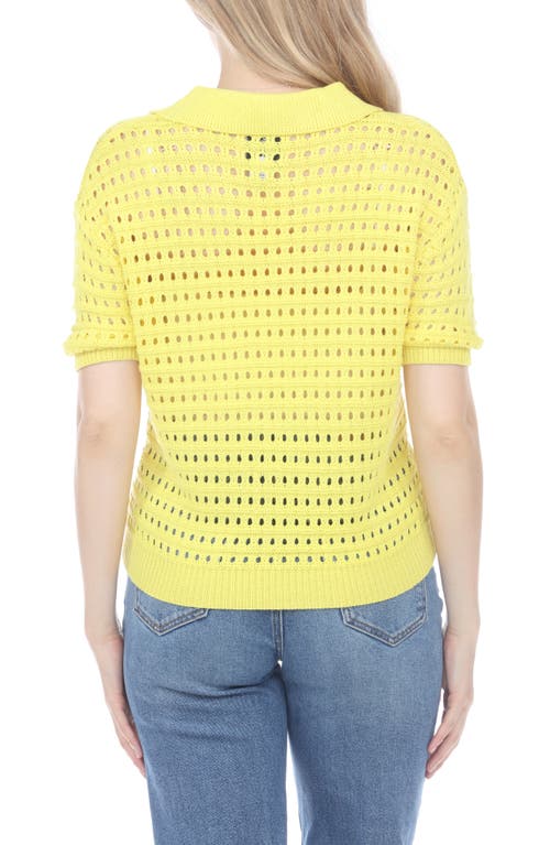 Shop Rain And Rose Open Stitch Sweater Polo In Yellow