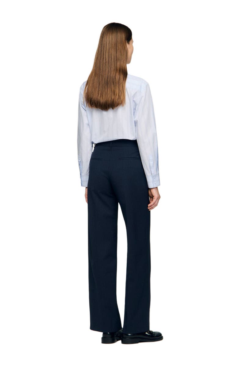 SANDRO Minimal chalk-striped trousers, Alternate, color, Navy Blue