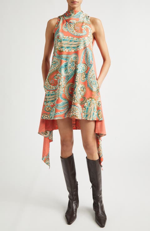 Paisley Draped Side Dress