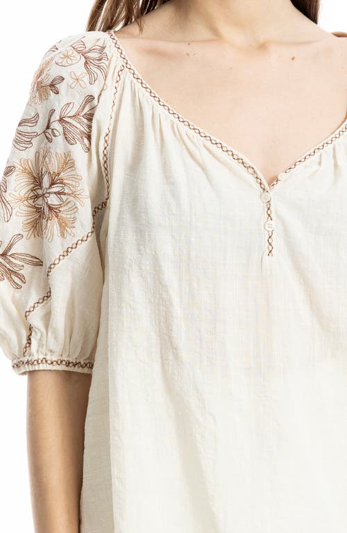 Max Studio Embroidered Puff Sleeve Top In Neutral