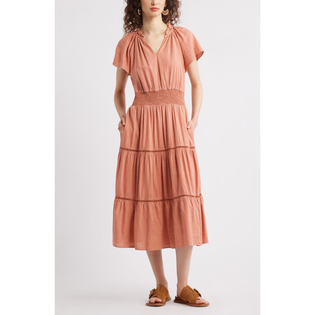 Shop Treasure & Bond Ladder Stitch Accent Linen Blend Tiered Minidress