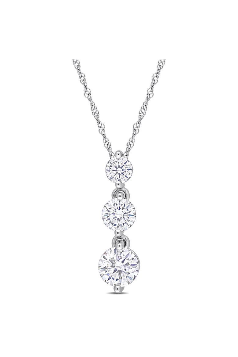 Moissanite Graduated 3-Stone Necklace, Main, color, Sterling Silver