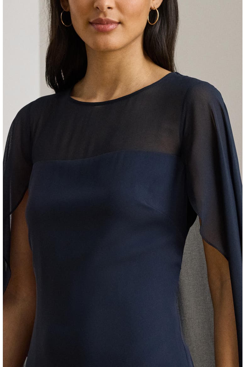 Sheer Cape Georgette Column Gown, Alternate, color, LAUREN NAVY