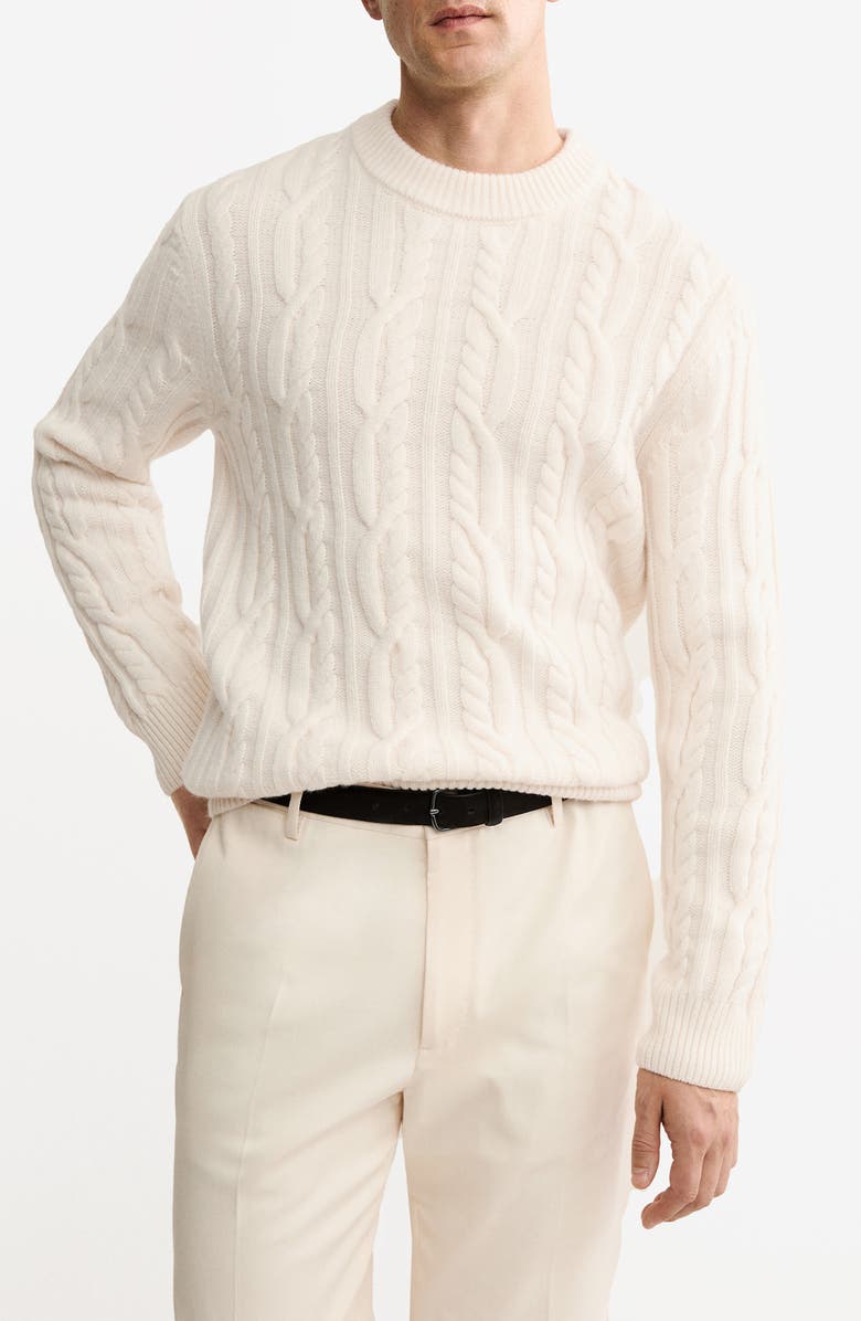 MANGO Wool Cable Sweater, Main, color, Ivory White