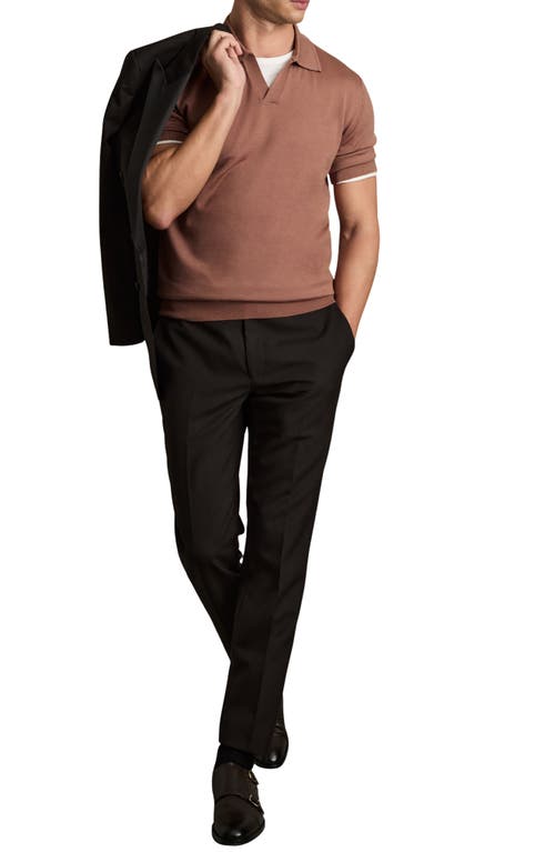 Reiss Duchie Johnny Collar Short Sleeve Wool Polo Sweater In Neutral