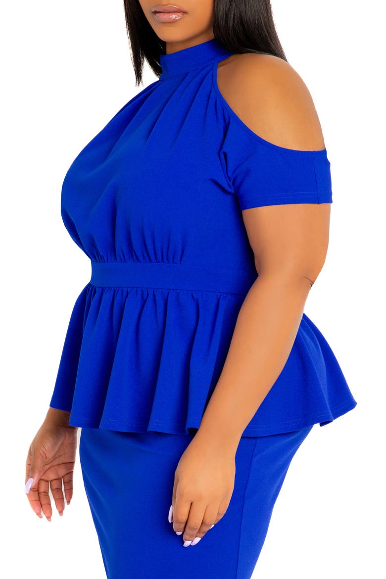 Cold Shoulder Peplum Midi Dress, Alternate, color, ROYAL BLUE