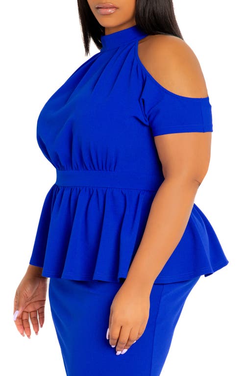 Shop Buxom Couture Cold Shoulder Peplum Midi Dress In Royal Blue
