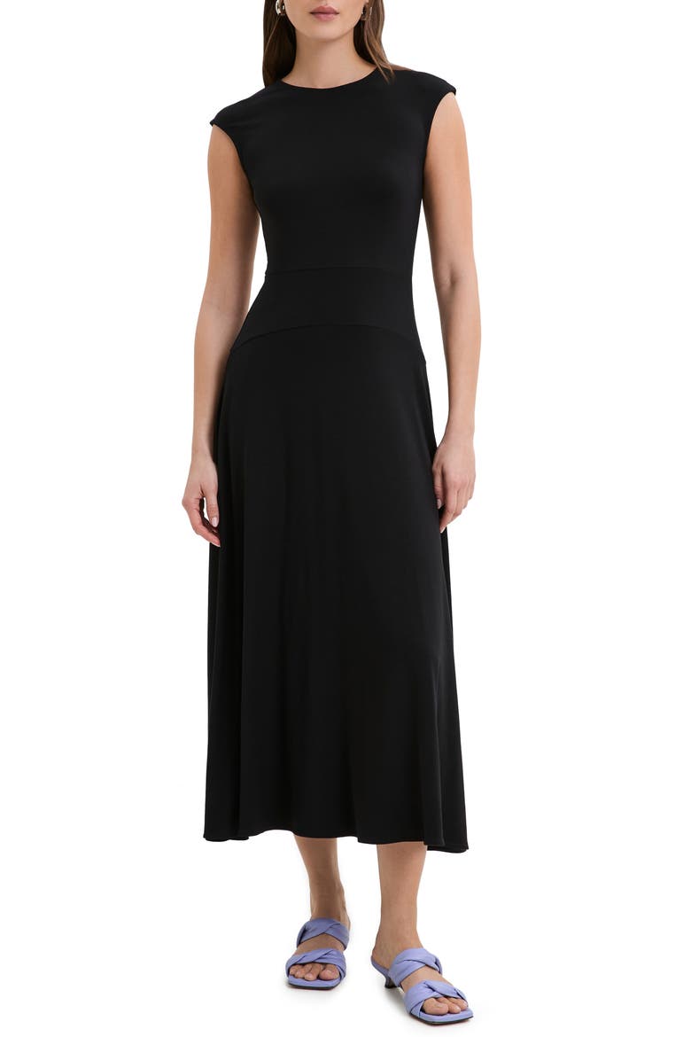 Alina Cap Sleeve A-Line Dress, Main, color, BLACK