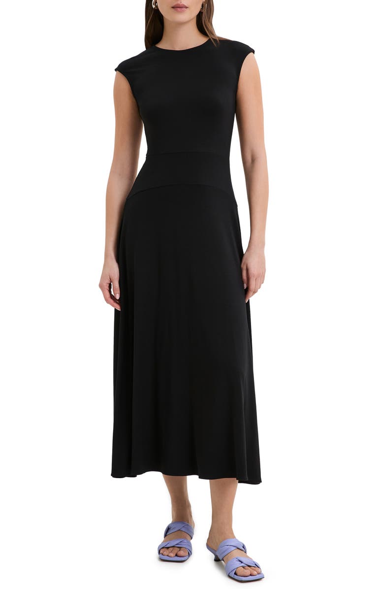 Marcella Alina Cap Sleeve A-Line Dress, Main, color, Black
