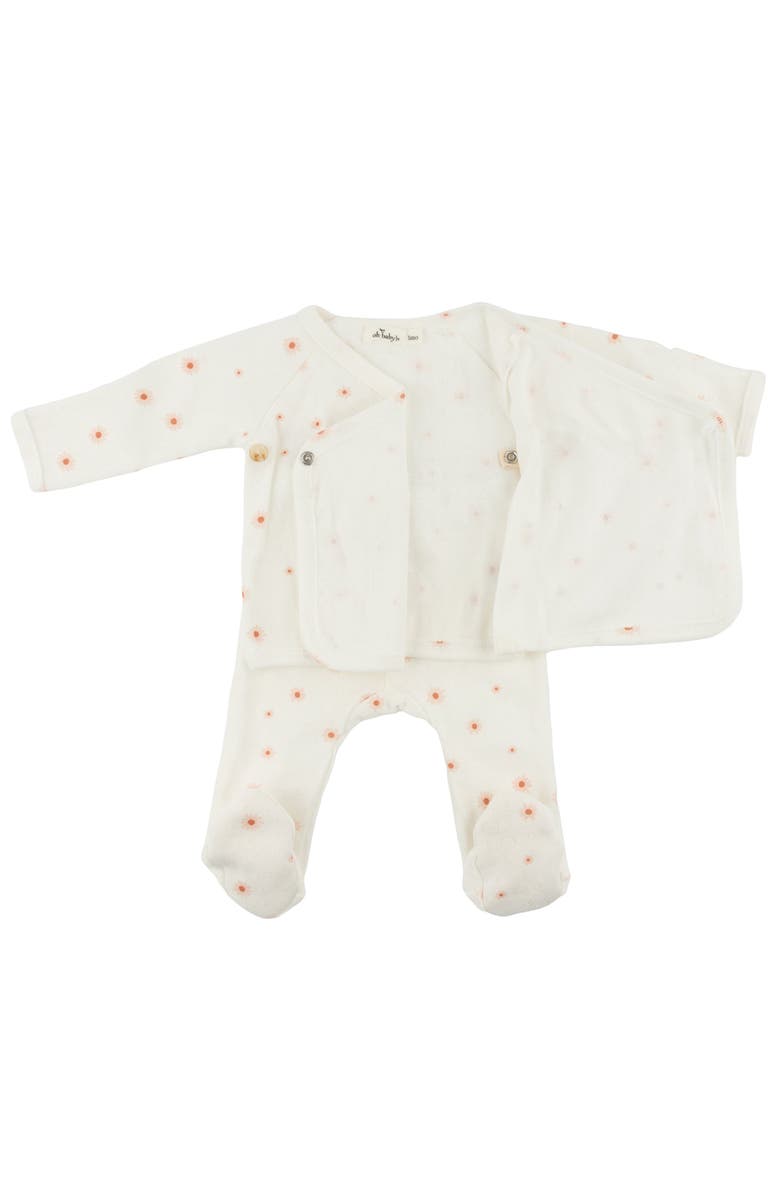 oh baby! Twinkle Mini Daisies Pointelle Kimono Set, Alternate, color, Snow
