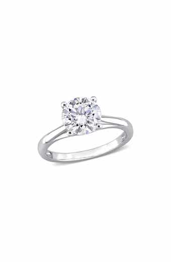 DELMAR 10K White Gold Created Moissanite Engagement Ring
