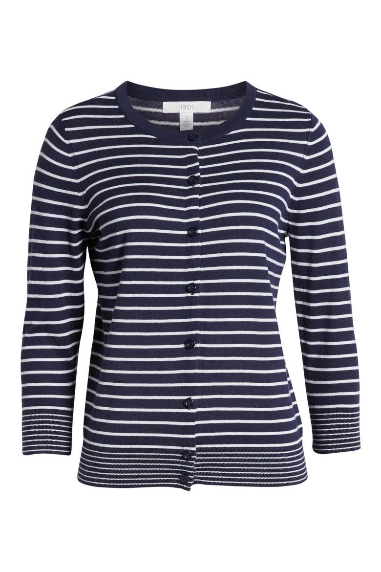 Cotton Blend Cardigan, Alternate, color, NAVY- WHITE CHILL STRIPE