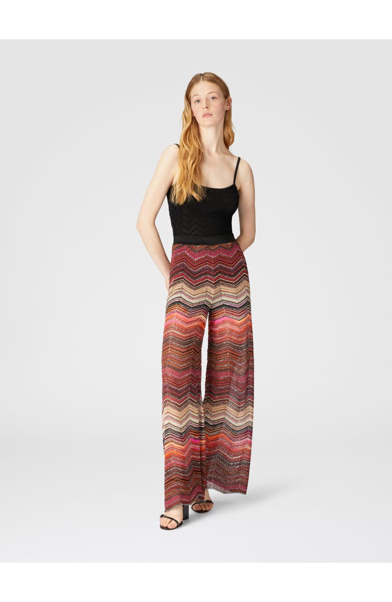 Missoni Palazzo Chevron Lamé Trousers With Sequins, Alternate, color, 